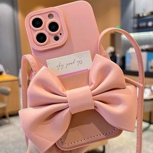 Faux letter and bow knot decor card holder iPhone 12 Pro Max cases.